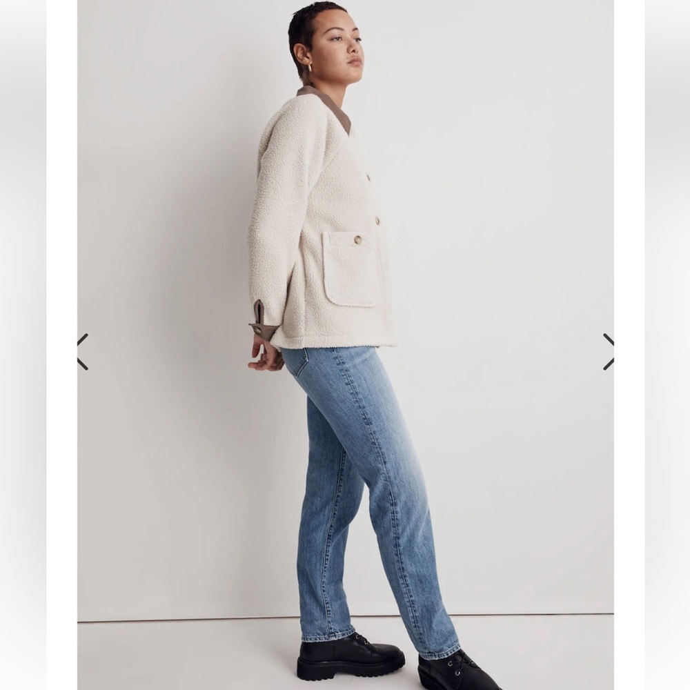 Madewell Corduroy-Trimmed (Re)sourced Sherpa Terry Chore Coat Large Brown Beige - Picture 2 of 16